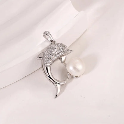 Fine fashion single freshwater pearl dolphin shaped 925 sterling pure silver diamond pendant for women