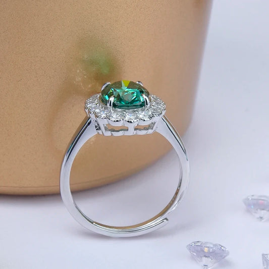 Jeweller Buy Classic Gemstone Ring in Green Oval Moissanite Fine Jewelry 925 Sterling Silver