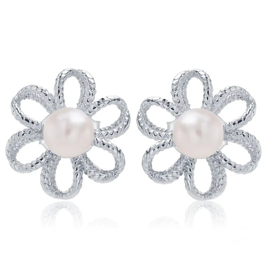 High Finish Lady 925 silver pearl flower earrings Personalized Fine Jewelry  Suitable Accessory For Young Women