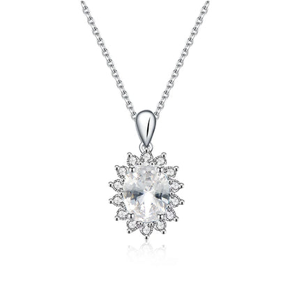 Jeweller Buy Trendy 925 Sterling Silver Sunflower Pendant Necklace with Diamond Moissanite Link Chain for Wedding Party or Engagement Gift