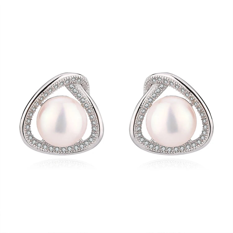 Wholesale Customized 925 Sterling Silver Rhodium Plated natural genuine freshwater pearl stud earring for  Wedding Party Gift