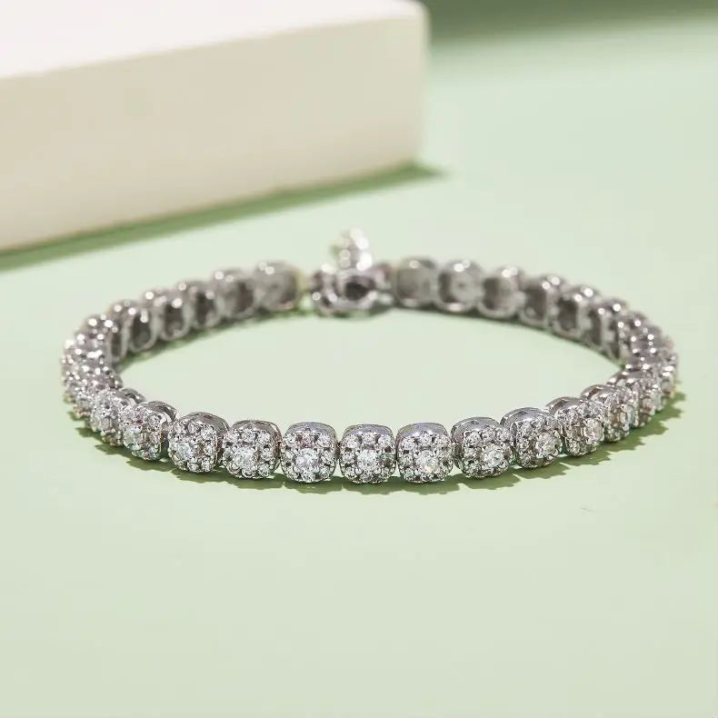 Moissanite Tennis Bracelet - 18K White Gold Plated 925 Sterling Silver, D Color VVS1 Clarity, Unisex Gift