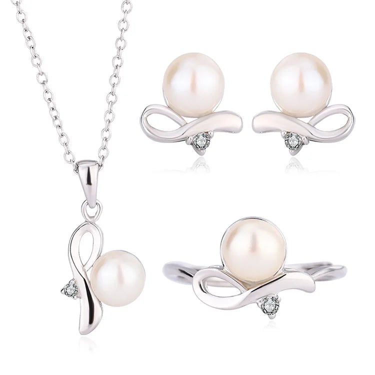 Wholesale ladies fine zirconia jewelry 925 sterling silver fresh water pearl earring pendant necklace set