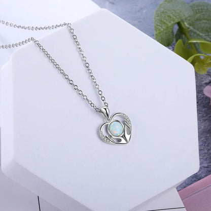 Fashion opal hug pendant mom heart present gift rhodium plated 925 silver opal pendant necklaces