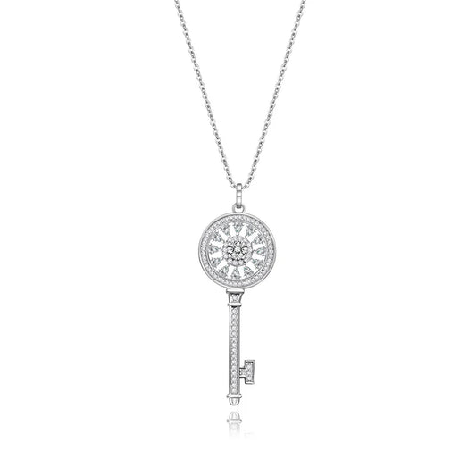 Jeweller Buy 0.5 Carat White Moissanite Diamond Key Shape Pendant S925 Sterling Silver Necklace with Link Chain for Gift
