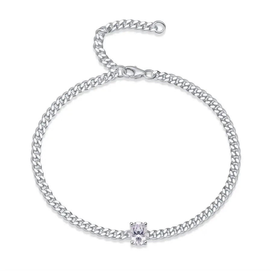 JIUZUAN Oval Moissanite Unisex Bracelet - Adjustable Hypoallergenic Nickel-Free Chain, Sparkling Gemstone Jewelry