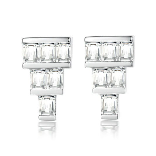 Fine Jewelry Iced Earring Women Square Shaped Original Design 925 Sterling Silver Studs Earrings for Women