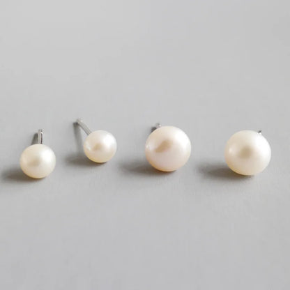 Simple natural freshwater pearl 925 sterling silver post stud earrings