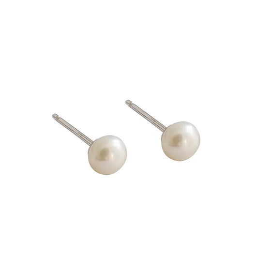 Simple natural freshwater pearl 925 sterling silver post stud earrings