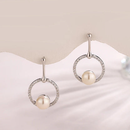 Elegant 925 Sterling Silver Classic Pearl Drop Earrings Women Fashion Cubic Zirconia Rhodium Plated  For Girls 2024