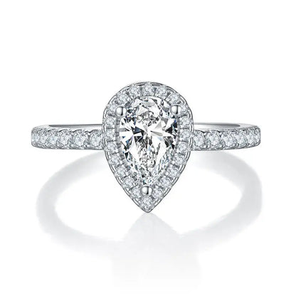 Women Engagement Ring - Micro Paved Moissanite, Pear Shaped Design, Perfect for Weddings, Engagements, and Party Jewelry.