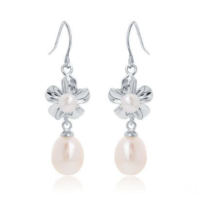 Bulk mixed fashion women flower petal 925 sterling silver pearl dangle drop hook earrings