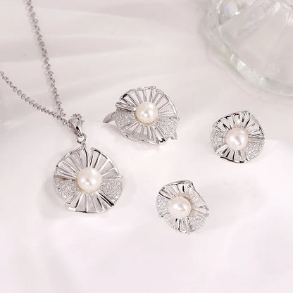 Wholesale fashion luxury 925 sterling silver woman jewelry sets ring pendant necklace and studs earrings set