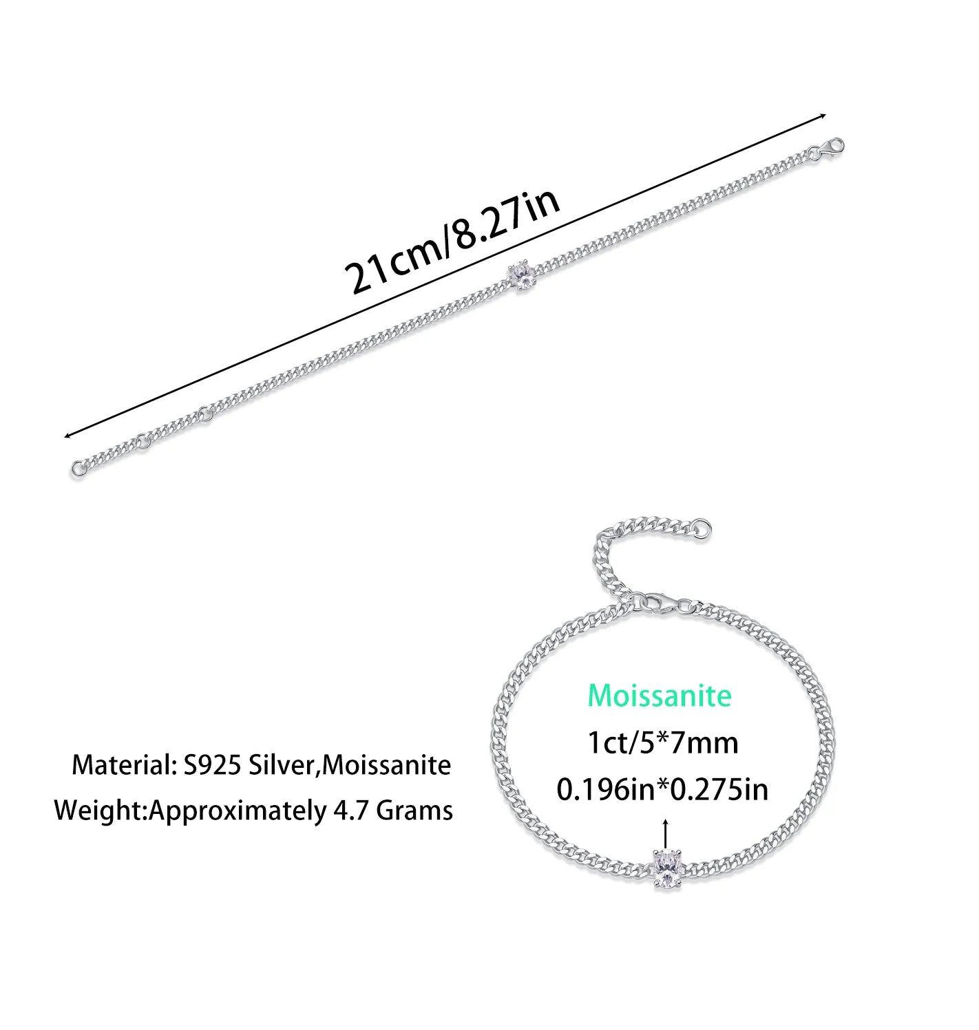 hot sale fine jewelry lab diamond 925 sterling silver rhodium plated moissanite bracelet men  link bracelet