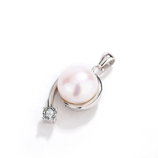 Custom modern 925 sterling silver diamond freshwater pearl ladies necklace charm pendant