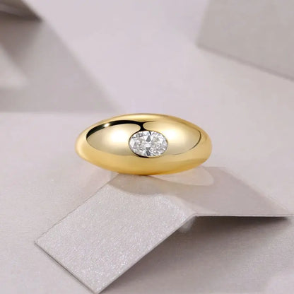 4x6mm Oval Cut Moissanite Bold Dome Ring - 18K Gold Plated S925 Silver, Timeless Elegance with a Modern Edge