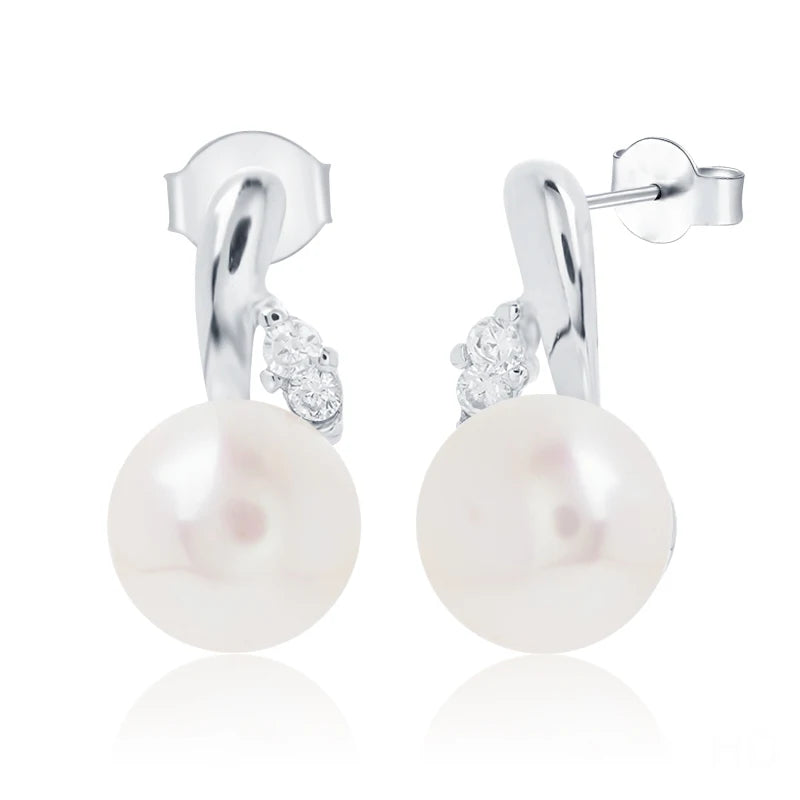 Fashion trending 925 sterling silver jewelry freshwater pearl simple stud women earrings with zircons