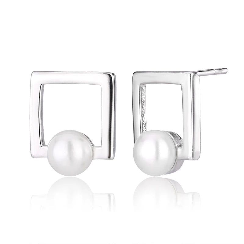 Fashion jewelry 925 sterling silver real pearl women square stud earrings with freshwater pearl for women