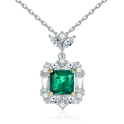 Luxury Emerald Cushion Cut 7*7mm 18k Thick Gold Plated Claw Setting 925 Silver Pendant Necklaces for Party