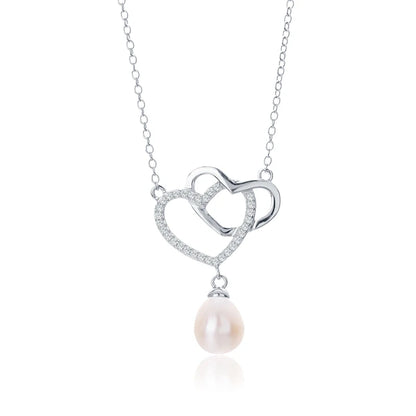 925 sterling silver women teardrop pearl charm drop pendant necklace with pearl pendant