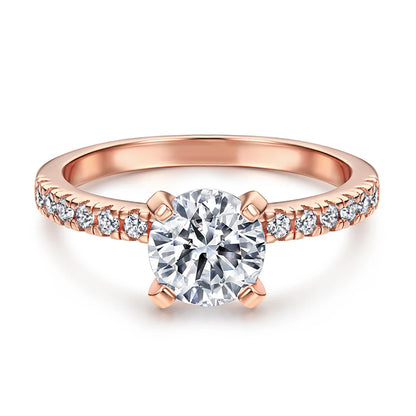 Classic Ring Round Brilliant CZ 925 Sterling Silver Zirconia Engagement Wedding Ring with 18K Gold plated Rose Gold Plated