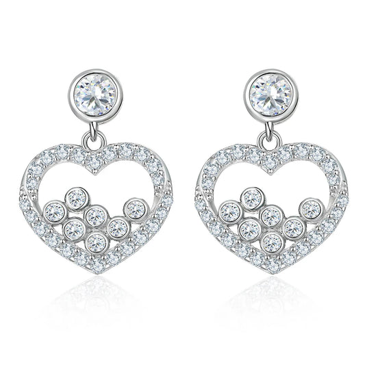 Unique Heart Earrings Hypoallergenic Rhodium Plated Non Tarnish 925 Sterling Silver Drop Earrings