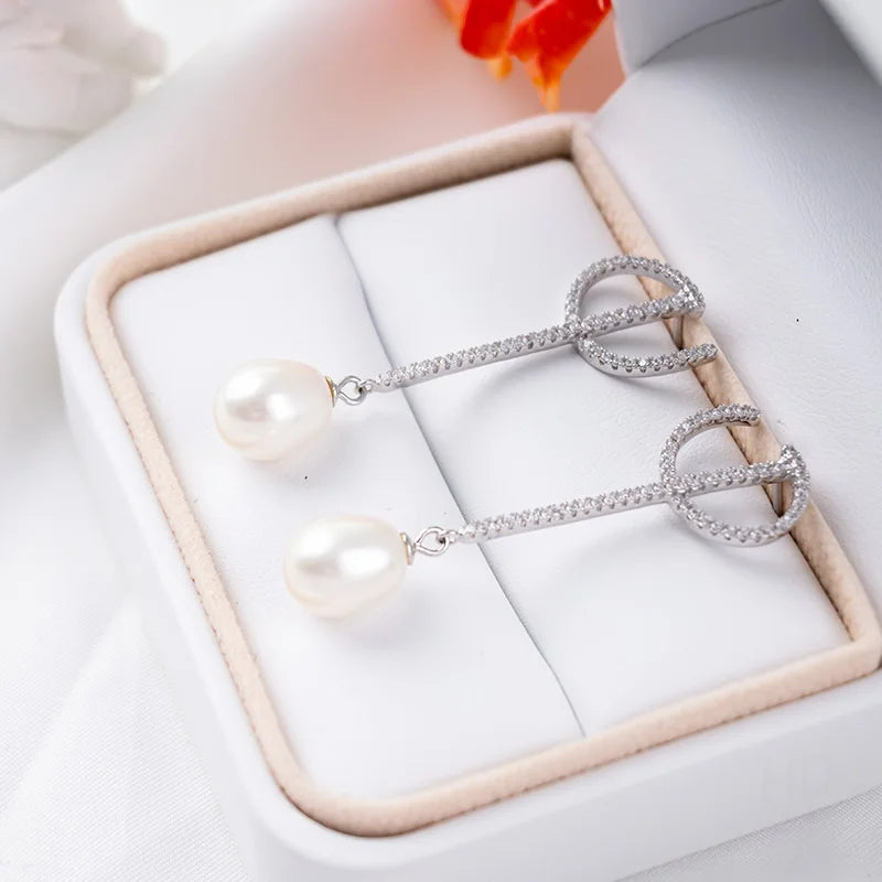 wholesale custom freshwater pearl fancy drop earrings 18k rose gold rhodium plated jewelry for women