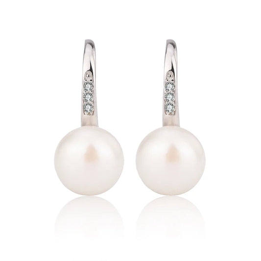 Fashion wedding bridal 925 sterling silver real freshwater cultured white pearl jewelry earrings