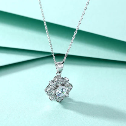 Fashion Flower Shaped Round Cut 5.0mm Rhodium Plated Non Fading 925 Sterling Silver Necklaces