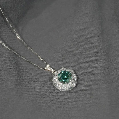 Jeweller Buy Fashionable 925 Sterling Silver Necklace Trendy 3CT Moissanite Diamond Blue Green Pendant Link