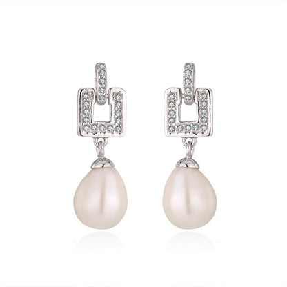 2024 Hot style cubic zirconia jewelry funky pearl earrings 925 sterling silver dangle earrings rhodium plating solution