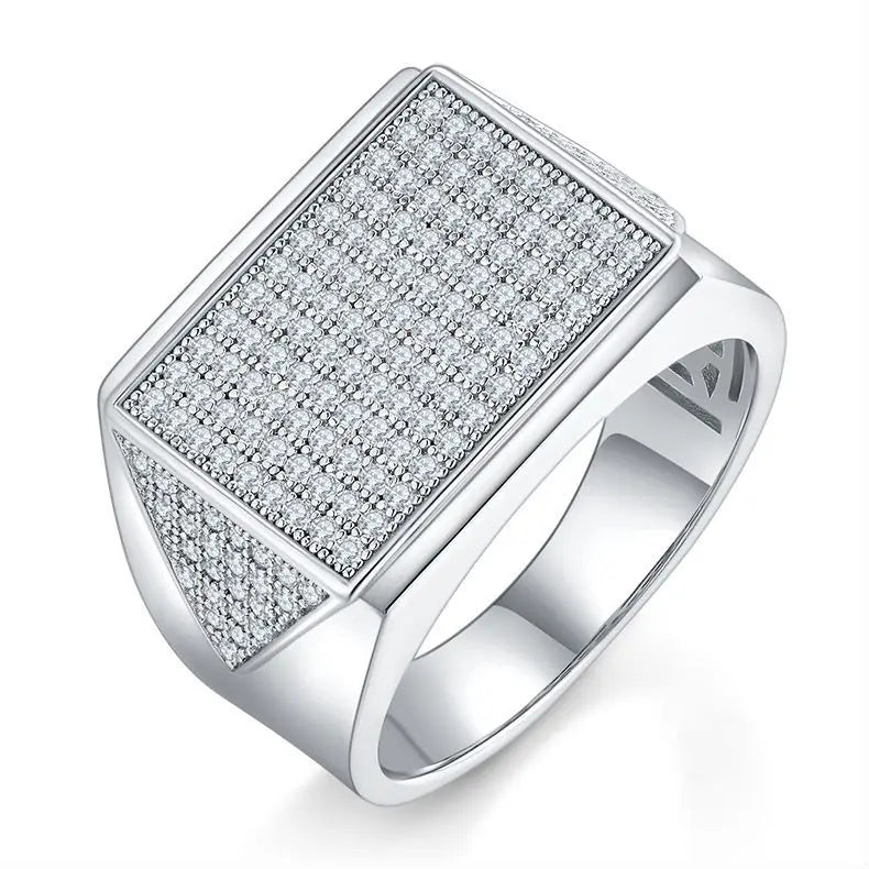 S925 Sterling Silver Men's Square Ring with Moissanite, Luxurious Wedding Ring, Perfect Anniversary Gift for Him