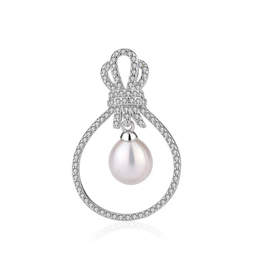 Custom long necklace women delicate silver single pearl and diamond pendant for chains