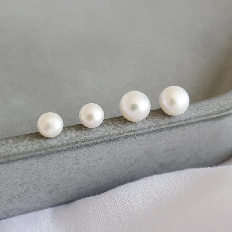 Simple natural freshwater pearl 925 sterling silver post stud earrings