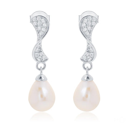 Unique statement crystal diamond setting 925 sterling silver freshwater pearl dangle drop earrings