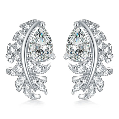 Cubic Zirconia Flower Stud Earrings Rhodium Plated Leaf Earrings Women 925 Silver Small Stud Earrings