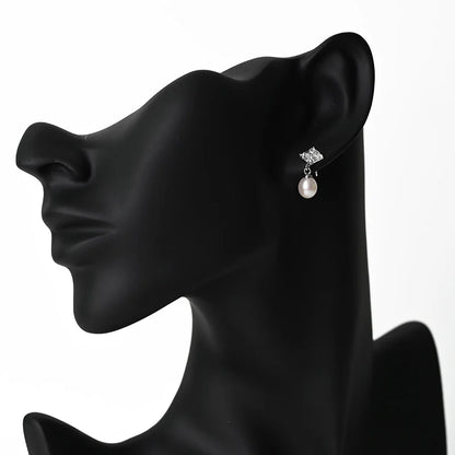 luxury 925 Silver Freshwater pearl earring ladies fashion drop pendant earrings Rhodium Plated  Engagement Women  Stud Earrings