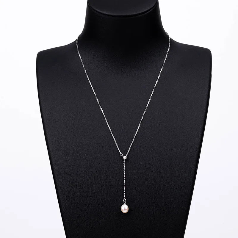 925 sterling silver women teardrop pearl charm drop pendant necklace with pearl pendant