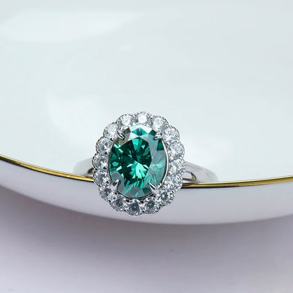 Jeweller Buy Classic Gemstone Ring in Green Oval Moissanite Fine Jewelry 925 Sterling Silver