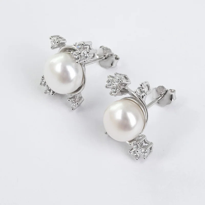 Wholesale cubic zirconia bridal party 925 sterling silver pearl zircon stud earrings for women