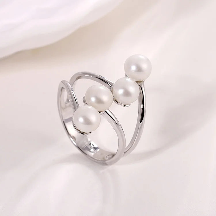 Custom original unique freshwater pearl engagement silver ring in sterling silver