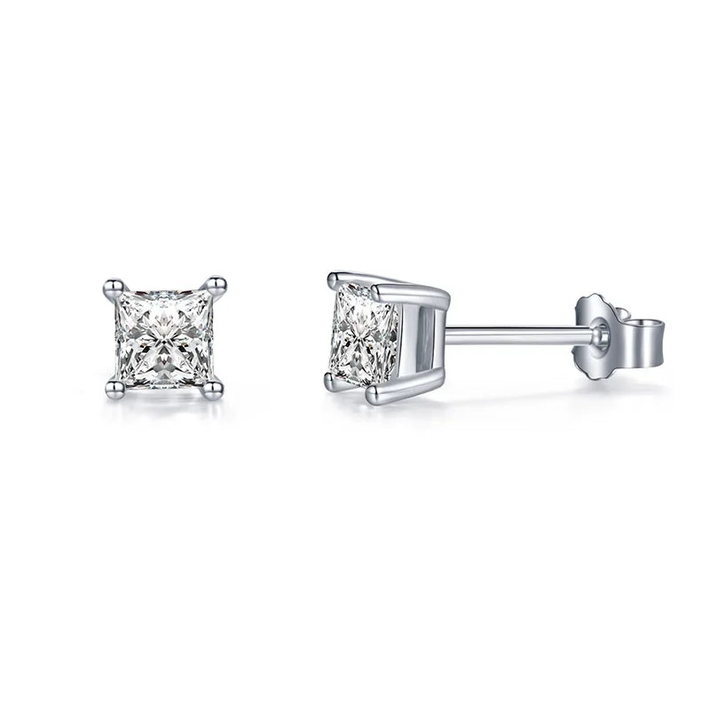 Jeweller Buy Classic Style Princess Cut 0.5CT Moissanite Stud Earrings 925 Sterling Silver Ear Studs