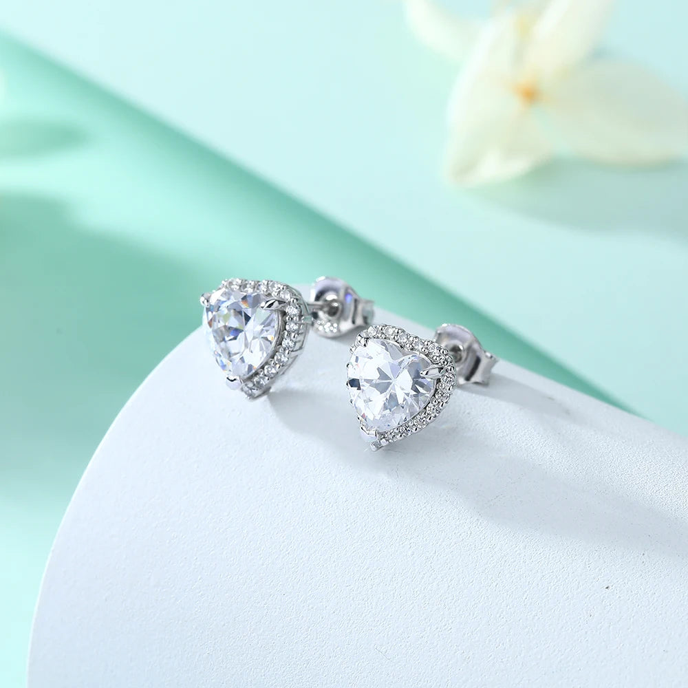 Custom Halo Heart Cut 7*7mm Iced Out Accessory Rhodium Plating Women Earring Studs 925 Silver