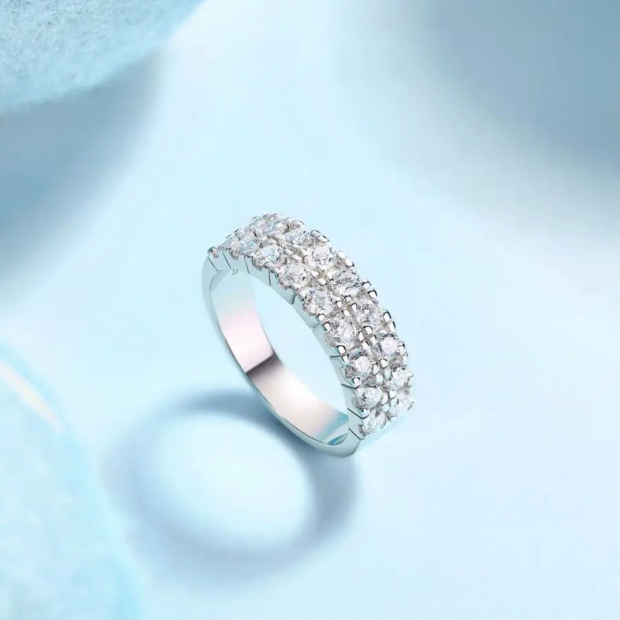 1.08cttw Moissanite VVS1 D Color with GRA Certified Diamond Eternity Wedding Ring in 925 Silver - Luxury Jewelry.