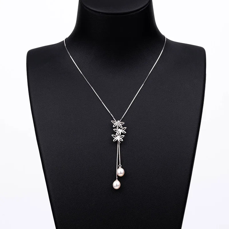 925 sterling silver women teardrop pearl charm drop pendant necklace with pearl pendant