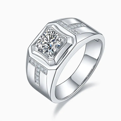 1 Carat D Color Moissanite S925 Silver-Plated Ring for Men, Perfect Gift for Family & Friends, Birthday, Anniversary, Wedding