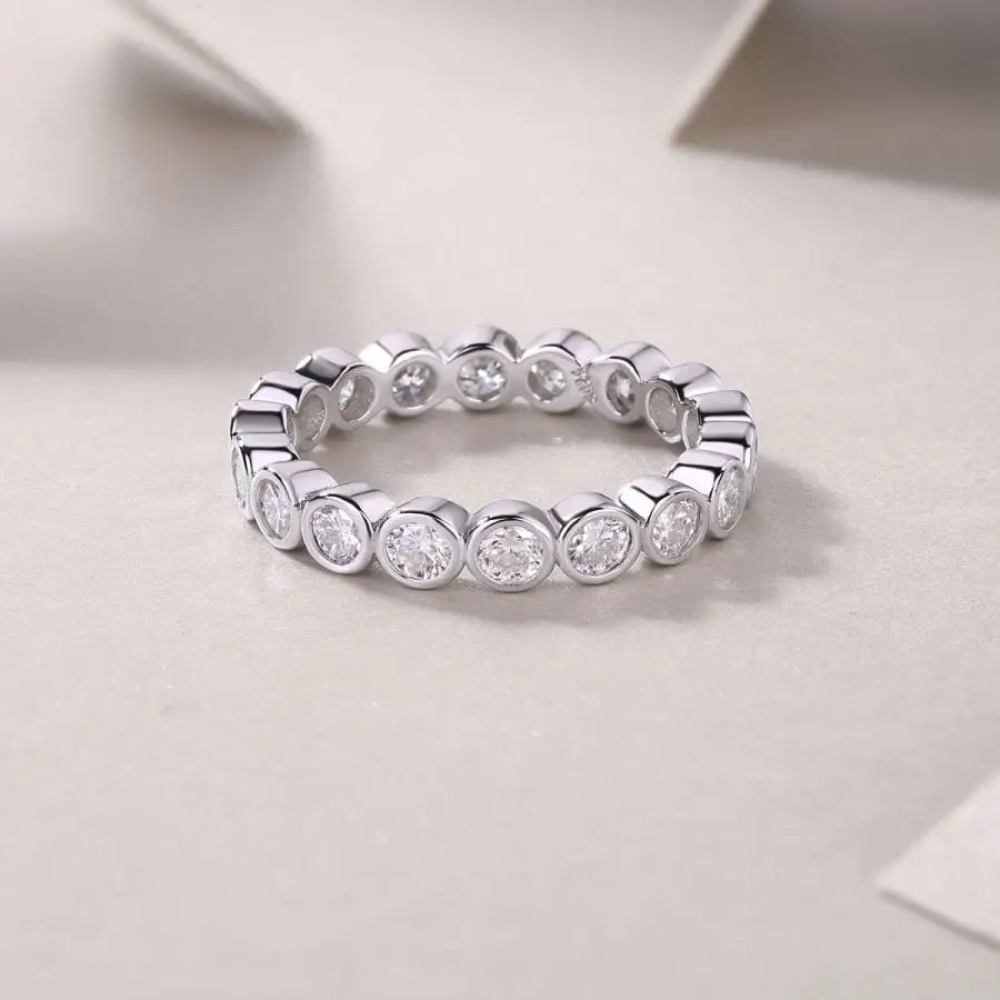 Luxury 3mm 0.1CT Moissanite Full Eternity Ring For Women S925 Silver Plated 18K Pass Diamond Test Bezel Rings Wedding Band