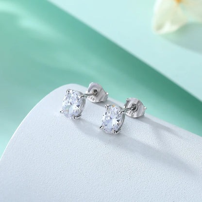 Classic Oval Cut 5*7mm Clear White Zirconia Stone Studs Non Tarnish 925 Silver Earrings