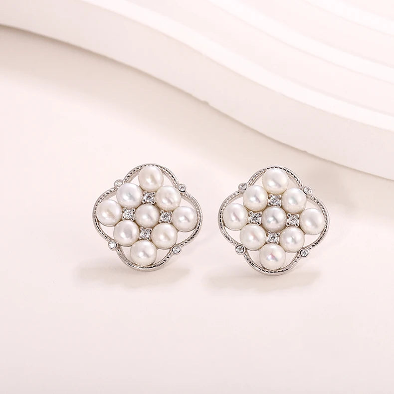 Custom real freshwater pearl Stud earrings luxury jewelry Cubic Zirconia Gold Plated Earrings for Women Wedding Party Gift