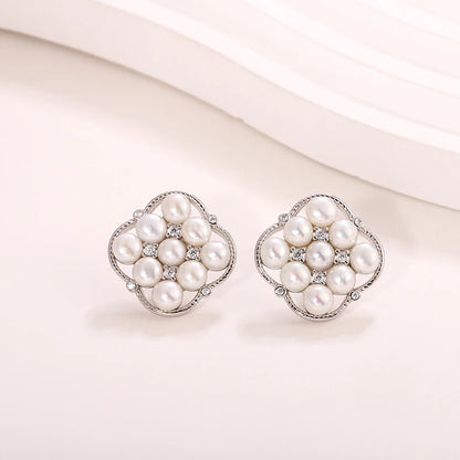 Custom real freshwater pearl Stud earrings luxury jewelry Cubic Zirconia Gold Plated Earrings for Women Wedding Party Gift